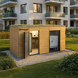 energiebox compact holz douglasie gruendach gitterfenster und geschlossen